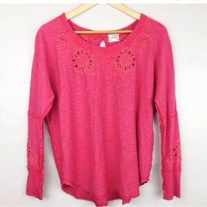 Free People Pink Cut Out Detailed Long Sleeve Top